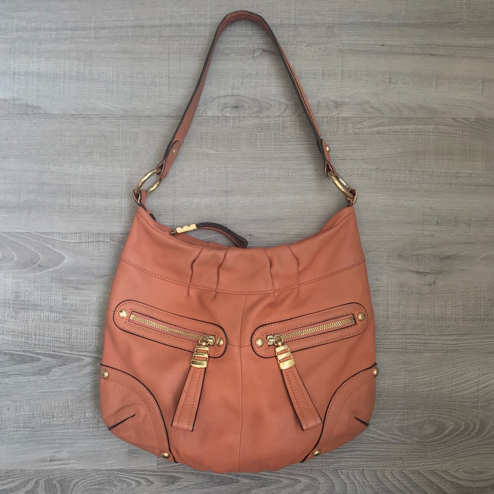 B. Makowsky Salmon Leather Hobo Shoulder Bag